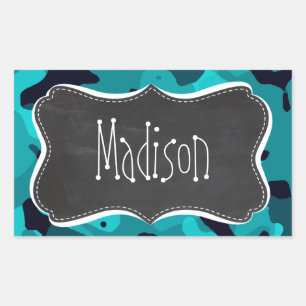 Dark Turquoise Camo; Chalkboard look Rectangular Sticker