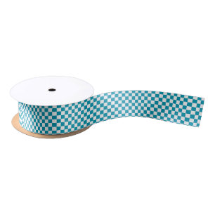 Dark turquoise checkered satin ribbon
