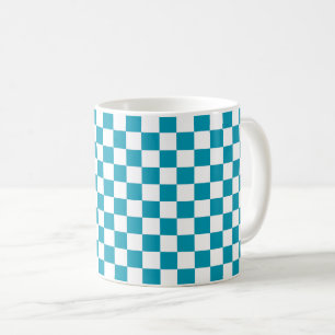Dark turquoise chequered coffee mug