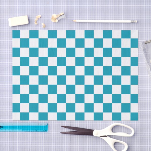 Dark turquoise chequered  tissue paper (Craft)