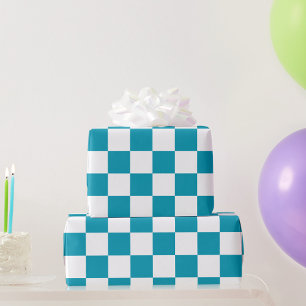 Dark turquoise chequered  wrapping paper