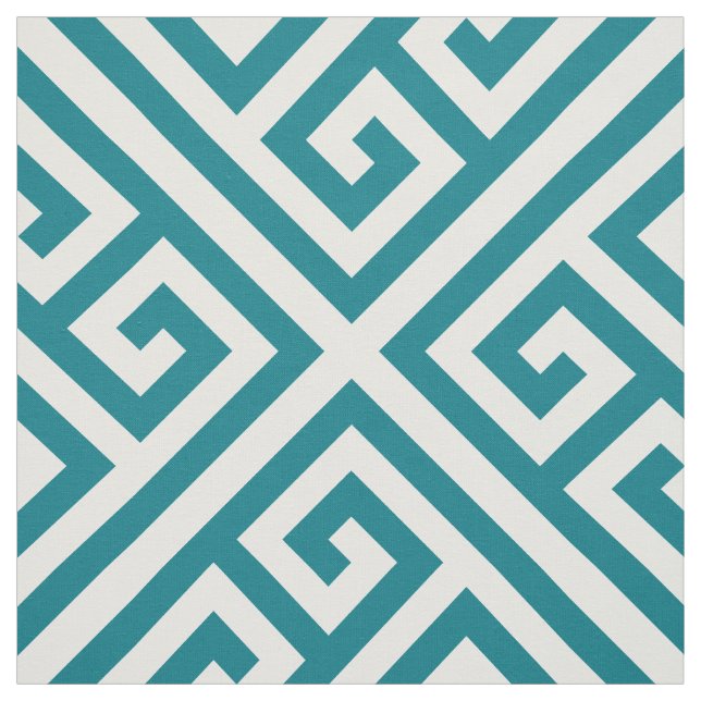 Dark Turquoise Diagonal Square Greek Key Pattern Fabric (Swatch)