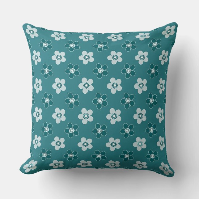 dark turquoise floral pattern retro sixties cushion (Front)