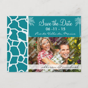 Dark Turquoise Giraffe Print; Summer Palm Announcement Postcard