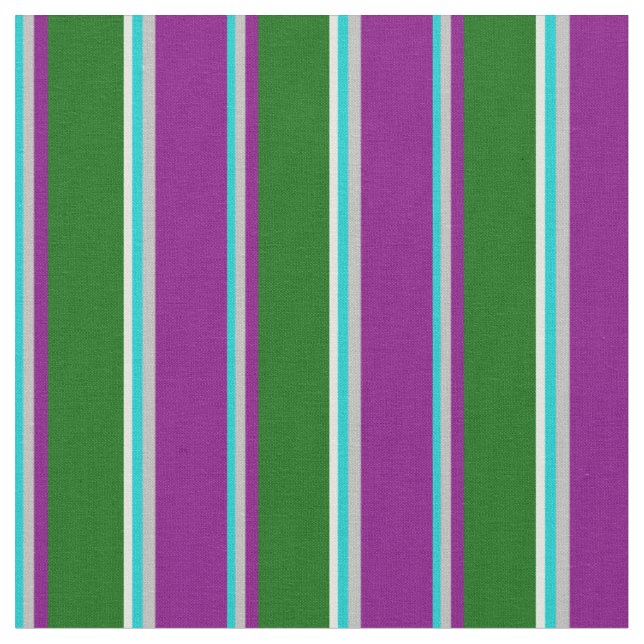 Dark Turquoise, Grey, Purple, Green & Light Cyan Fabric (Close Up)