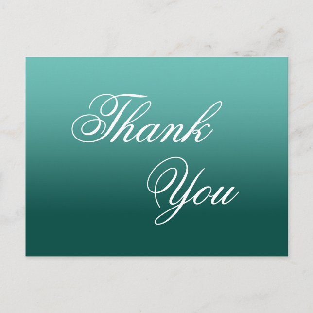 Dark Turquoise Light Teal Ombre Thank You Postcard (Front)
