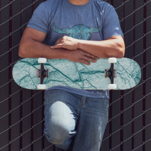 Dark Turquoise Marble Look Skateboard