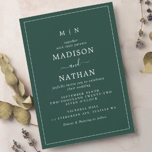 Dark Turquoise Minimalist Monogram Wedding Invitation