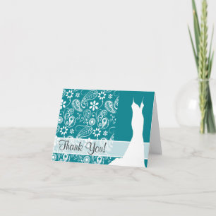 Dark Turquoise Paisley; Floral Thank You Card