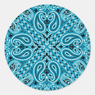 Dark Turquoise Paisley Western Bandanna Scarf Classic Round Sticker