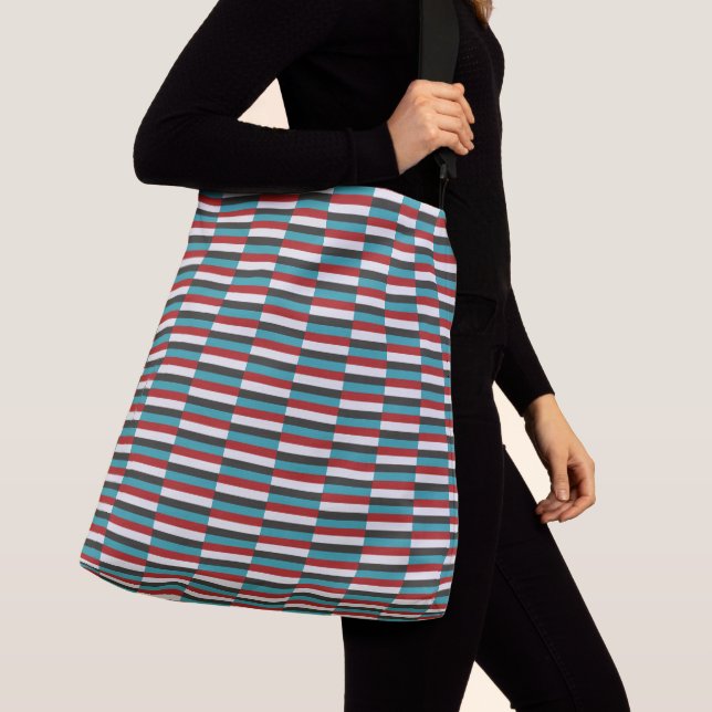 Dark Turquoise Red Striped Pattern Crossbody Bag (Close Up)