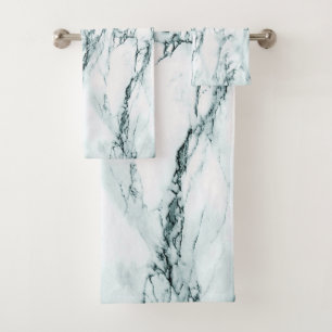 Dark Turquoise Vein Marble Look Bath Towel Set