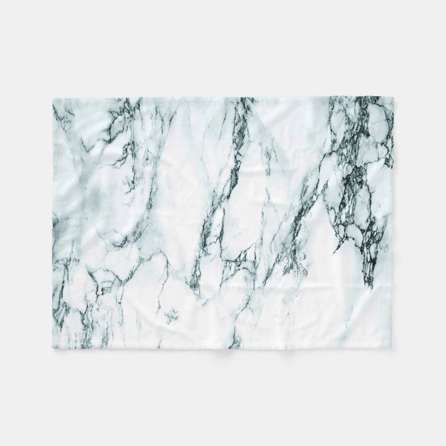 Dark Turquoise Vein Marble Look Fleece Blanket (Front (Horizontal))