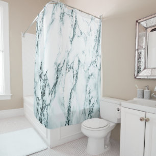 Dark Turquoise Vein Marble Look Shower Curtain