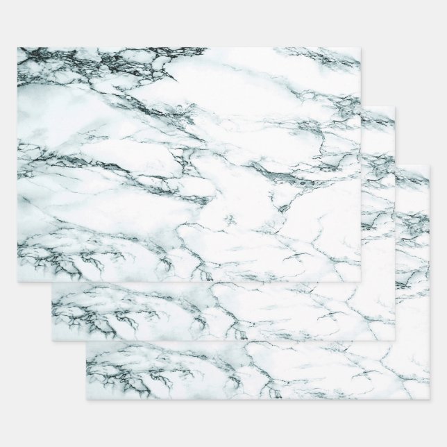 Dark Turquoise Vein Marble Look Wrapping Paper Sheet (Set)