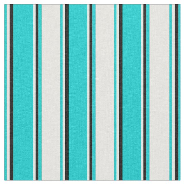 Dark Turquoise, White, and Black Stripes Pattern Fabric (Close Up)