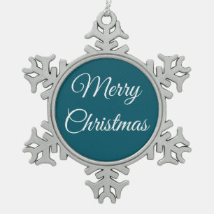 Dark Turquoise & White: Snowflake Pewter Christmas Ornament