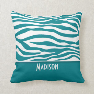 Dark Turquoise Zebra Stripes; Personalised Cushion
