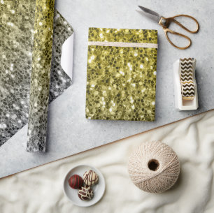 Dark ultimate grey yellow sparkles ombre wrapping paper