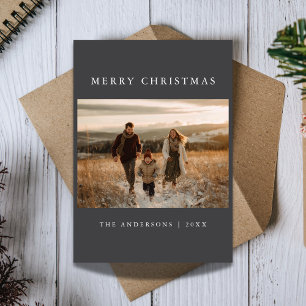 Dark Ultra Modern Minimalist Merry Christmas Photo Holiday Card