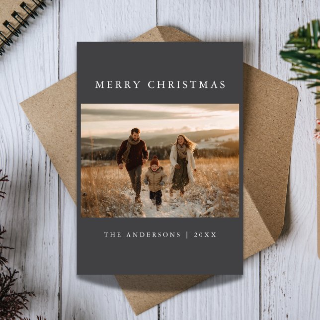 Dark Ultra Modern Minimalist Merry Christmas Photo Holiday Card (Creator Uploaded)