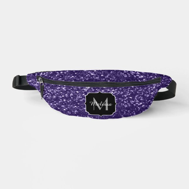 Dark ultra violet purple glitter sparkles Monogram Bum Bags (Front)