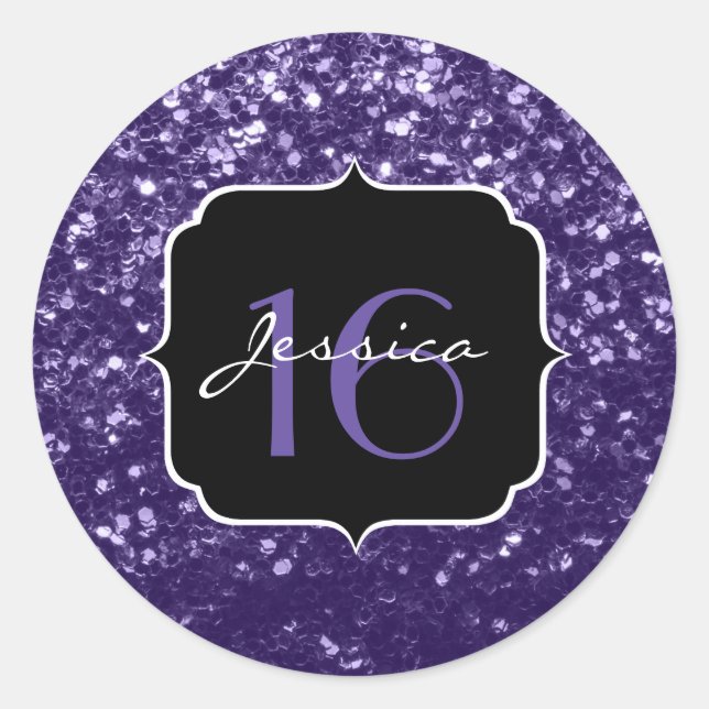 Dark ultra violet purple glitter sparkles Sweet 16 Classic Round Sticker (Front)