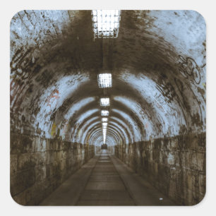 Dark underground tunnel square sticker