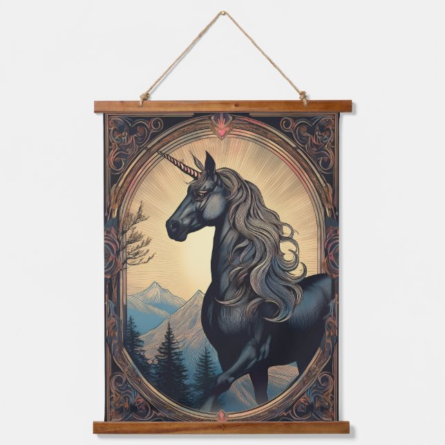 Dark Unicorn Nouveau Hanging Tapestry (Front)