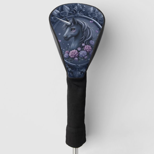 Dark Unicorn Portrait in a Round Frame  Golf Head Cover (Front)