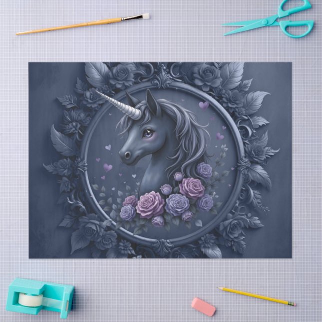 Dark Unicorn Portrait in a Round Frame  Tissue Paper (Craft)
