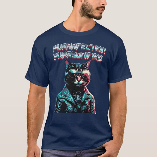 Dark Urban Perfection Rocker Funny Cyber Punk Cat T-Shirt (Front)