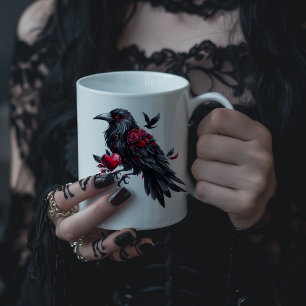 Dark Valentine Crow with Heart Large Coffee Mug