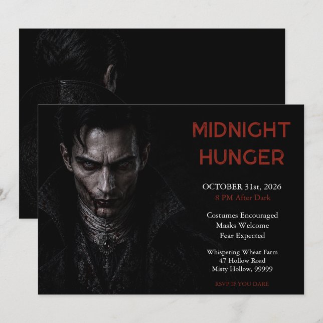 Dark Vampire Gothic Halloween Invitation (Front/Back)