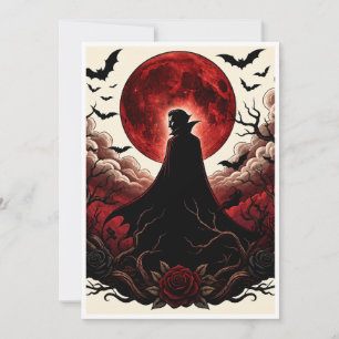 Dark Vampire Red Moon Gothic Halloween Invitation