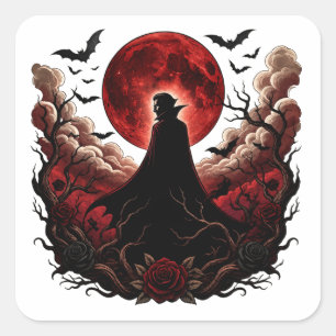 Dark Vampire Red Moon Gothic Halloween Square Sticker