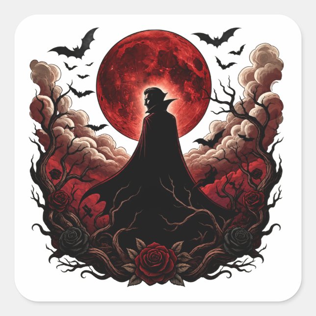 Dark Vampire Red Moon Gothic Halloween Square Sticker (Front)