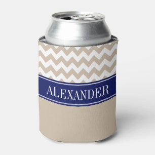 Dark Vanilla, White Chevron CB Navy Name Monogram Can Cooler