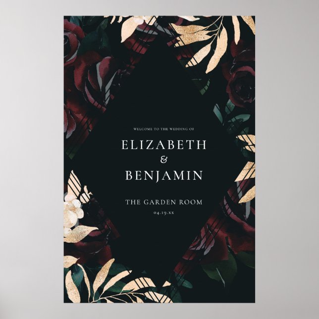 Dark Velvet Burgundy Rose | Autumn Wedding Welcome Poster (Front)