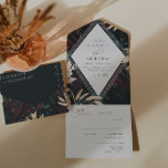 Dark Velvet Burgundy Rose | Autumn Winter Wedding  All In One Invitation<br><div class="desc">Featuring beautiful moody florals with gold accents on a dark black background. Very elegant and very romantic. This unique colour combo speaks of classic elegance and cool winter days. Purple is a popular wedding colour that beautifully pairs with soft pastels, or dark sombre hues. This lavish combo is certainly a...</div>