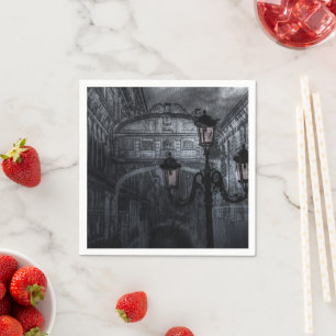 Dark Venice Rain Bridge of Sighs at Night Napkin