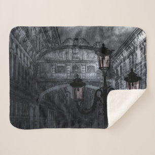 Dark Venice Rain Bridge of Sighs at Night Sherpa Blanket