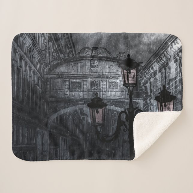 Dark Venice Rain Bridge of Sighs at Night Sherpa Blanket (Front (Horizontal))