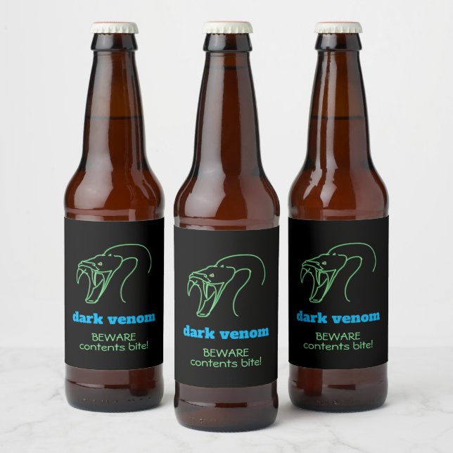 Dark Venom with Bite - Snake Head and Fangs Wine L Beer Bottle Label (Bottles)