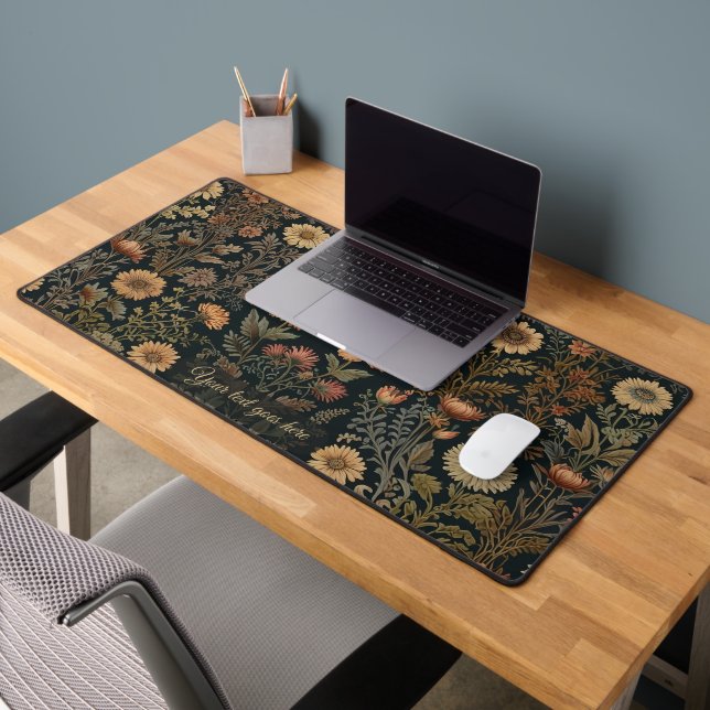 Dark Victorian Botanical Wildflower Scattered Desk Mat (Office 2)