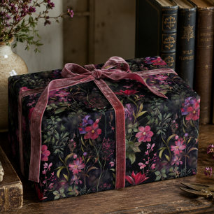 Dark Victorian Floral Pink Purple Decoupage Wrapping Paper