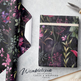 Dark Victorian Floral Pink Purple Decoupage  Wrapping Paper