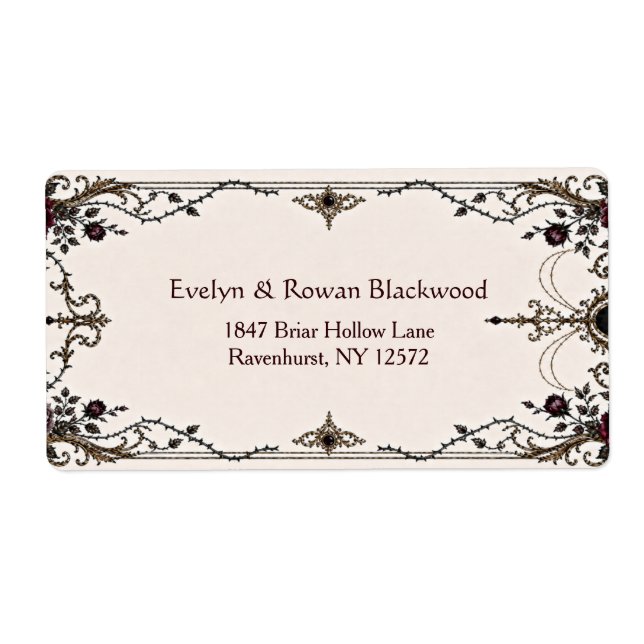 Dark Victorian Gothic Floral Wedding Address Label (Front)