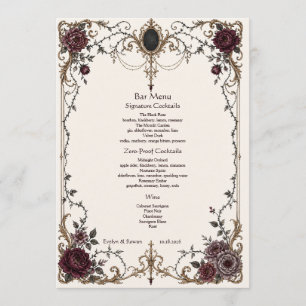Dark Victorian Gothic Floral Wedding Bar Menu