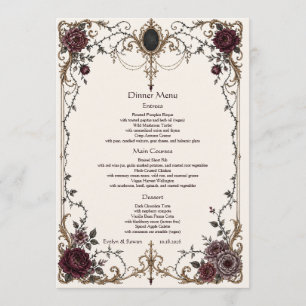 Dark Victorian Gothic Floral Wedding Dinner Menu